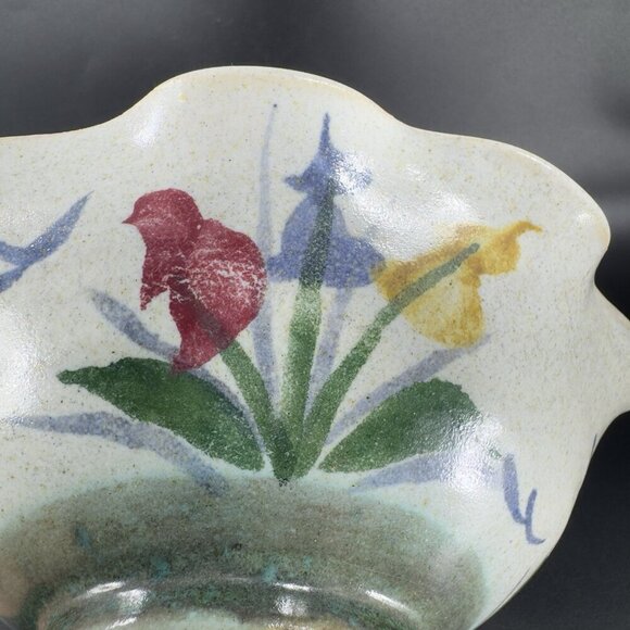 Hand Made Studio Pottery Ruffled Edge Bowl Dish Signed Maje Ki Stoneware Dish - Picture 7 of 13